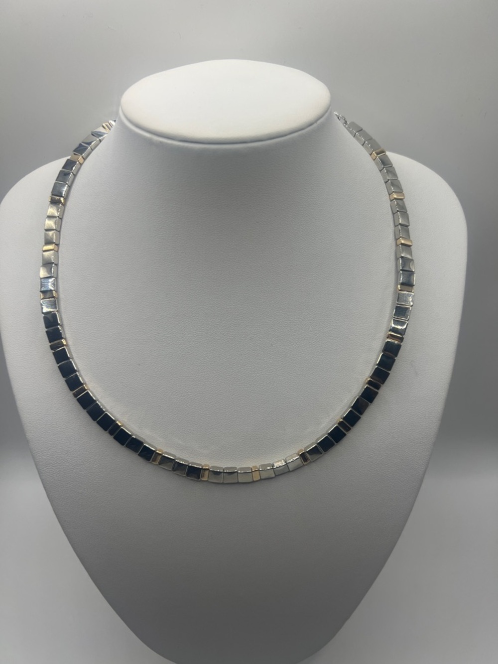 On 34th Sterling Silver and Gold Tile Choker Necklace